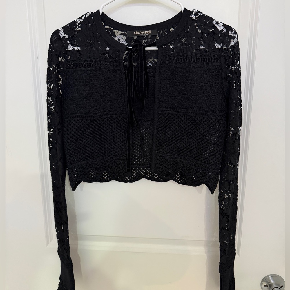 ROBERTO CAVALLI  NWOT Cropped Open-Knit Top size small